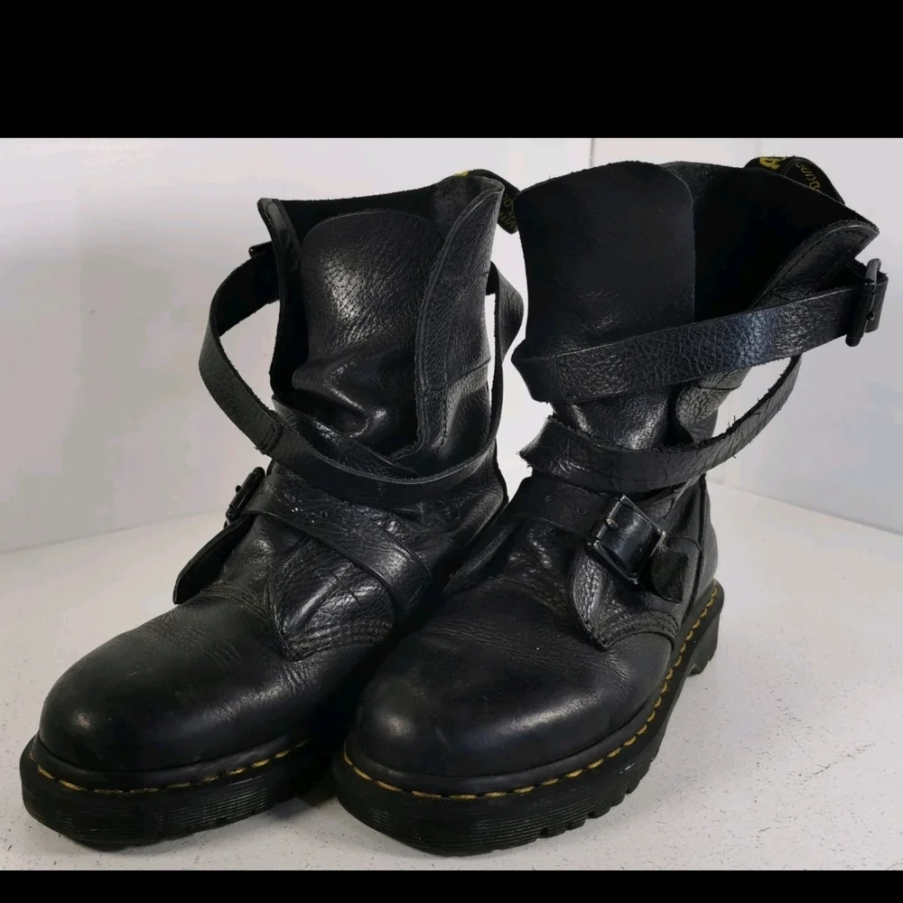 Dr. Martens Black Leather Strapped Combat Boots - Picture 4 of 7